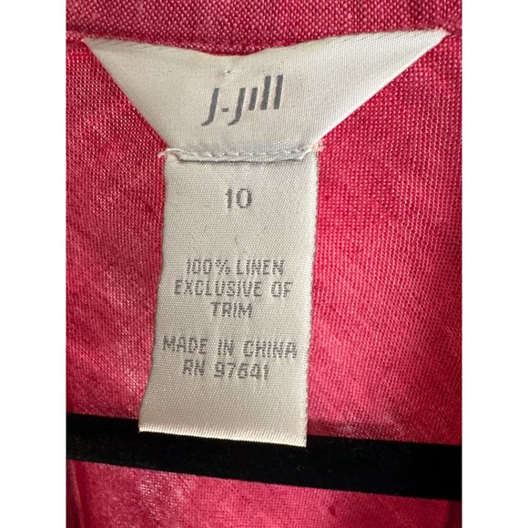 J. Jill size 10 100% linen dark pink 3 button princess seams blazer - Picture 3 of 5